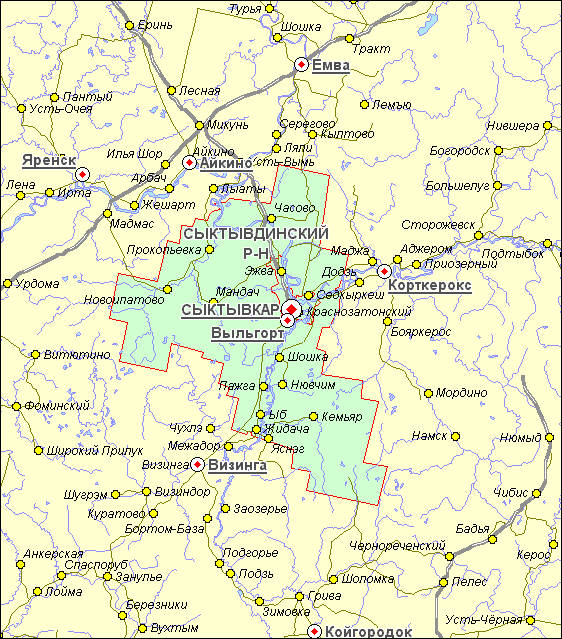 Карта корткеросского района республики коми с населенными пунктами